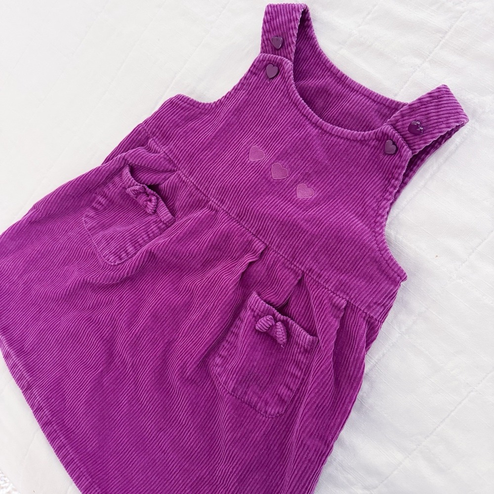 Vintage Corduroy Jumper Dress Girls SMALL‎ Overalls Purple Hearts Concept